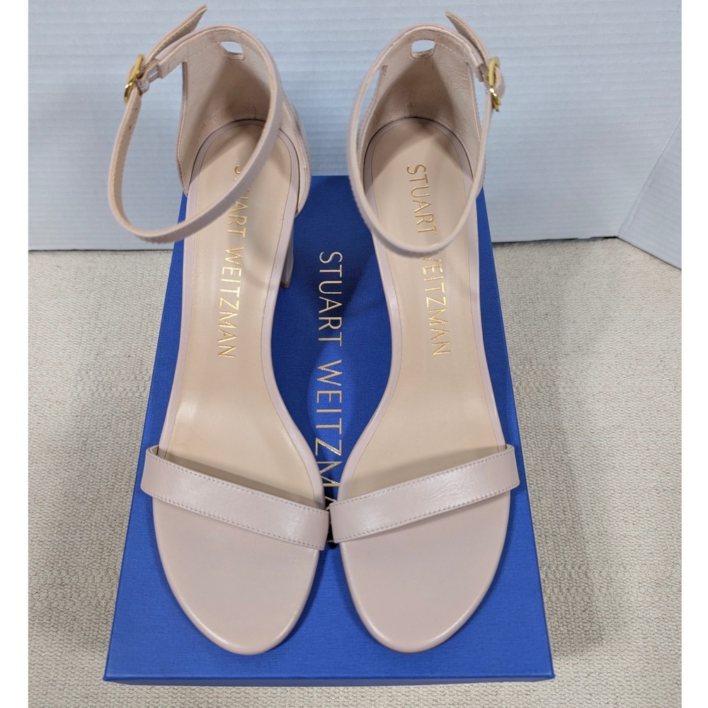 Stuart Weitzman Nearlynude Dolce Smooth Calf Leather Block Heel Sandals 8.5 AA - Picture 7 of 12